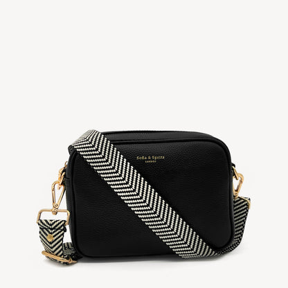 Correa elegante en negro y blanco con diseño chevron