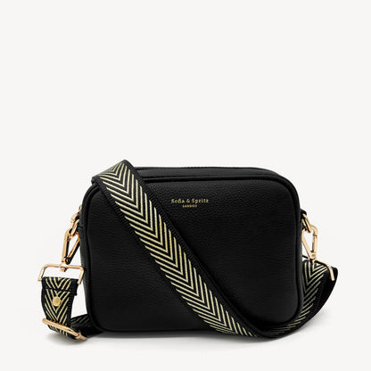 Correa premium en negro y dorado con patrón en chevron - elegante y sofisticada