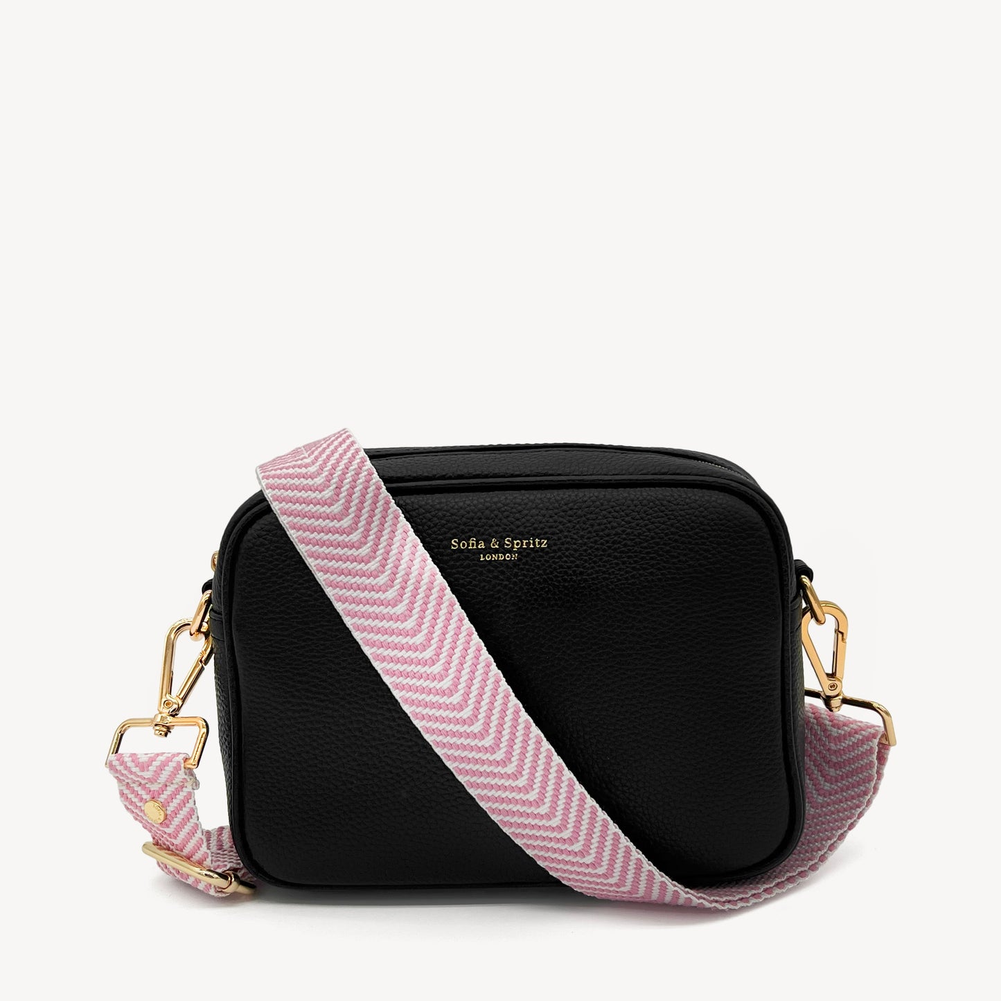 Correa elegante en rosa pálido y blanco con patrón chevron