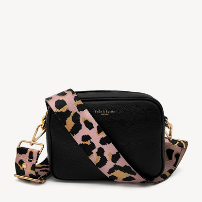 Correa elegante rosa pálido y dorado con estampado de leopardo