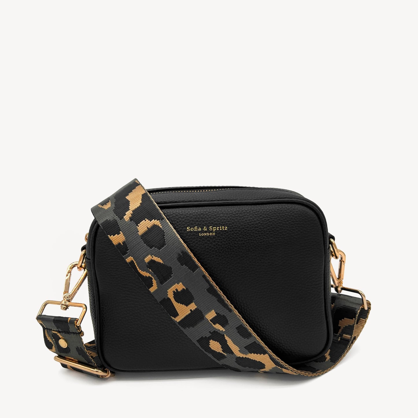 Correa con estampado de leopardo gris y dorado