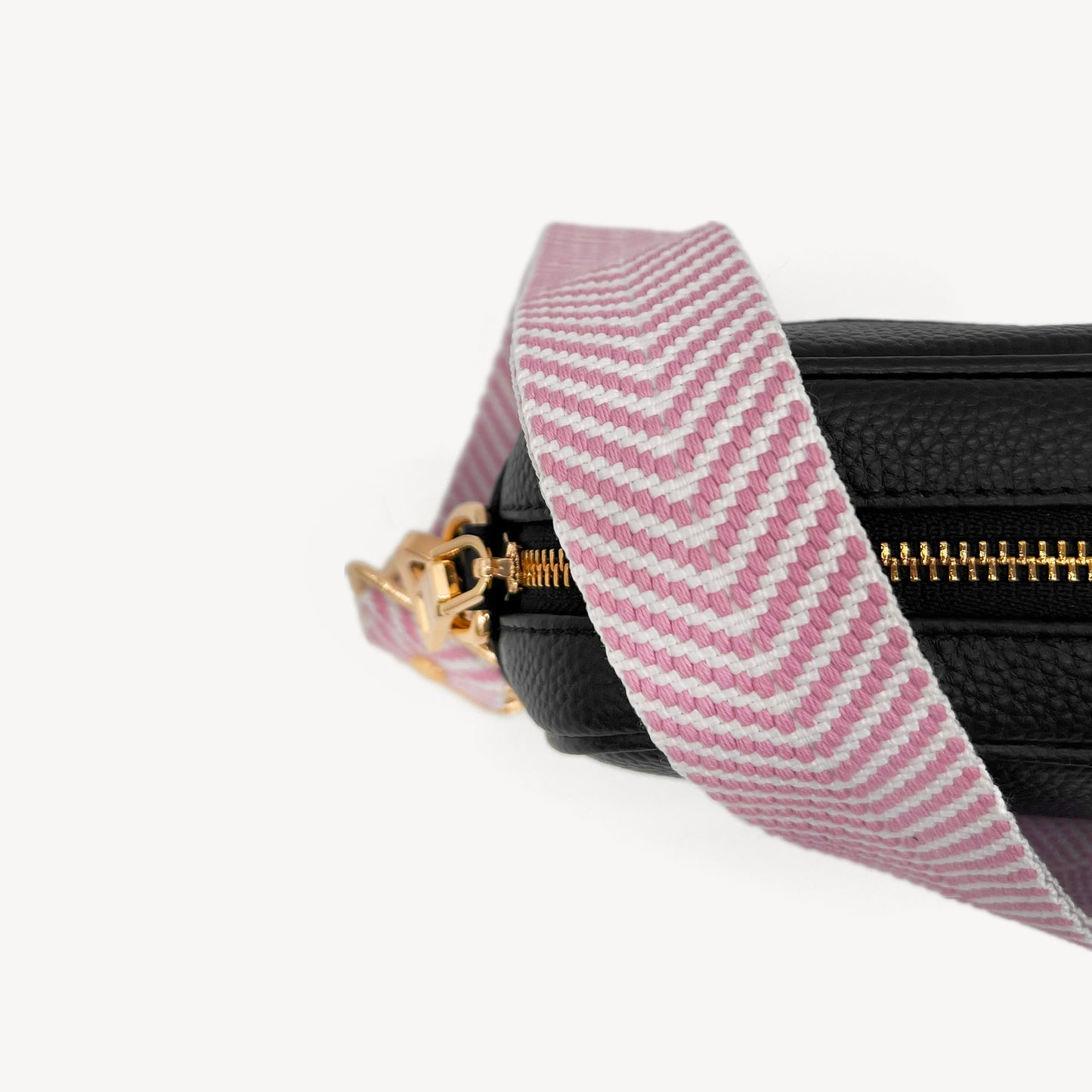 Correa elegante en rosa pálido y blanco con patrón chevron