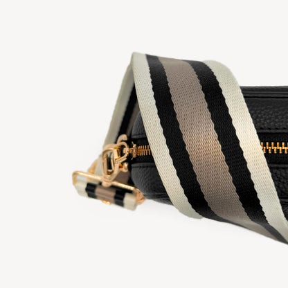 Correa a rayas en negro, piedra y beige - Elegante, versátil y duradera