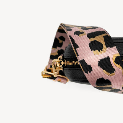 Correa elegante rosa pálido y dorado con estampado de leopardo