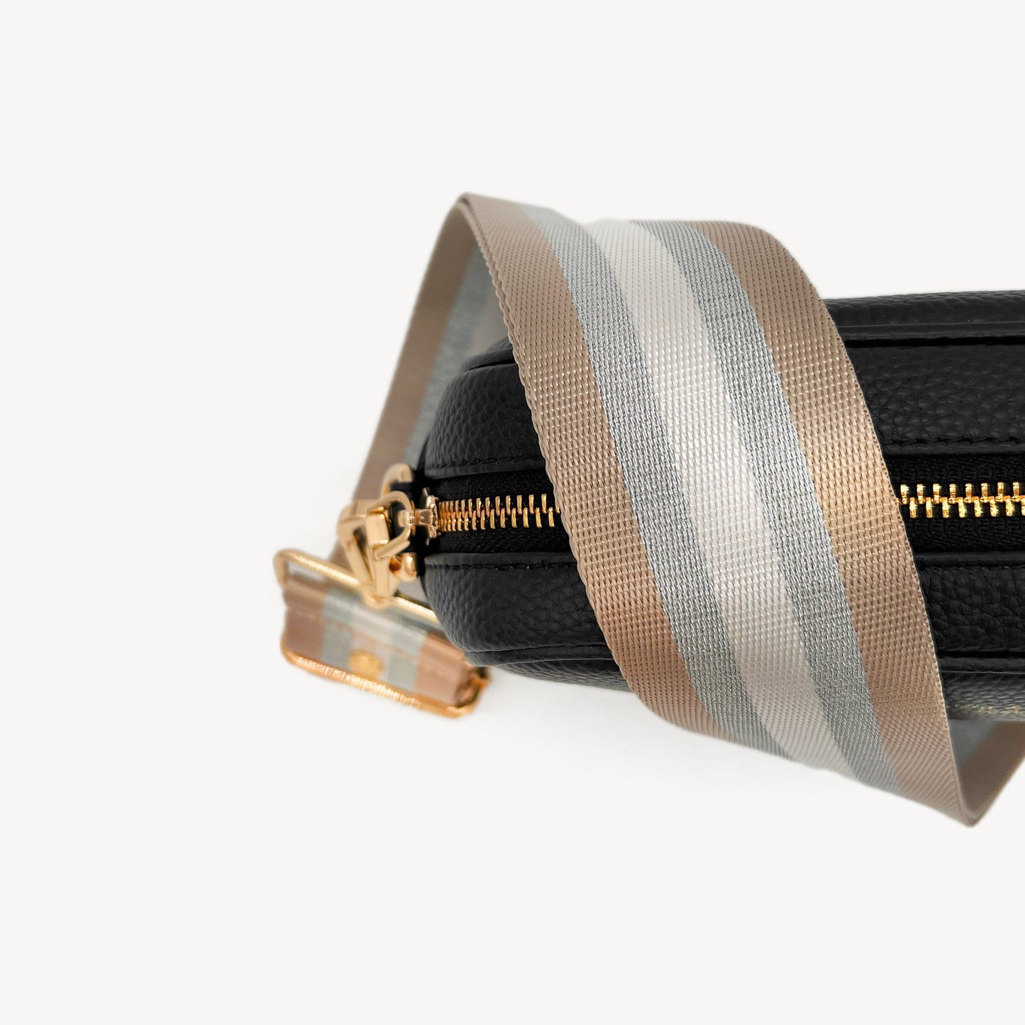 Correa a rayas champán y plata — accesorio lujoso y elegante
