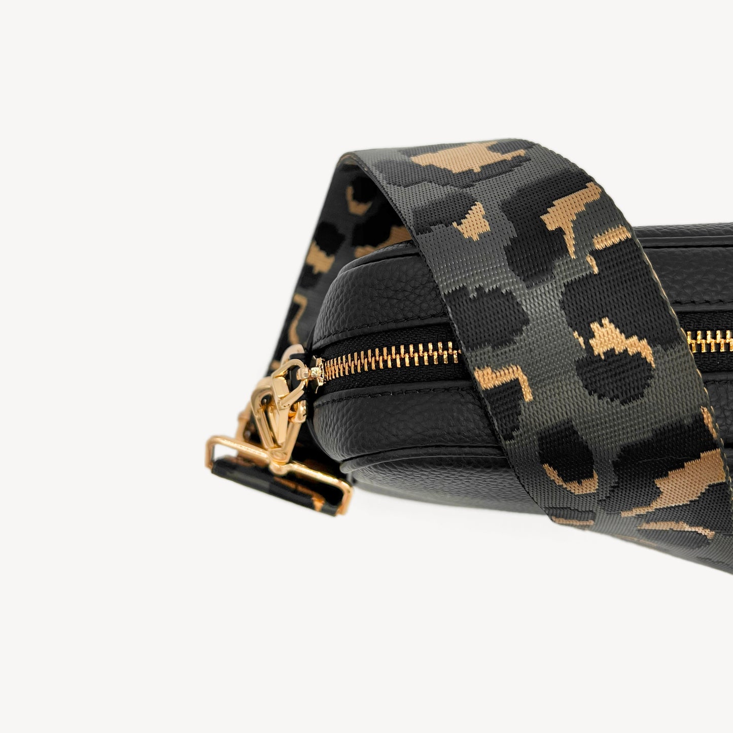 Correa con estampado de leopardo gris y dorado