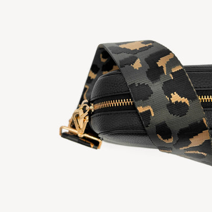 Correa con estampado de leopardo gris y dorado