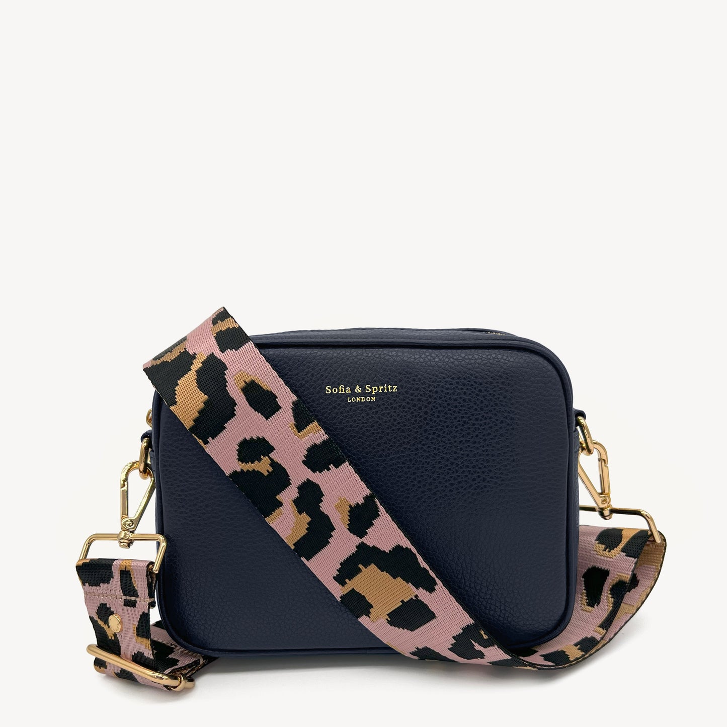 Correa elegante rosa pálido y dorado con estampado de leopardo