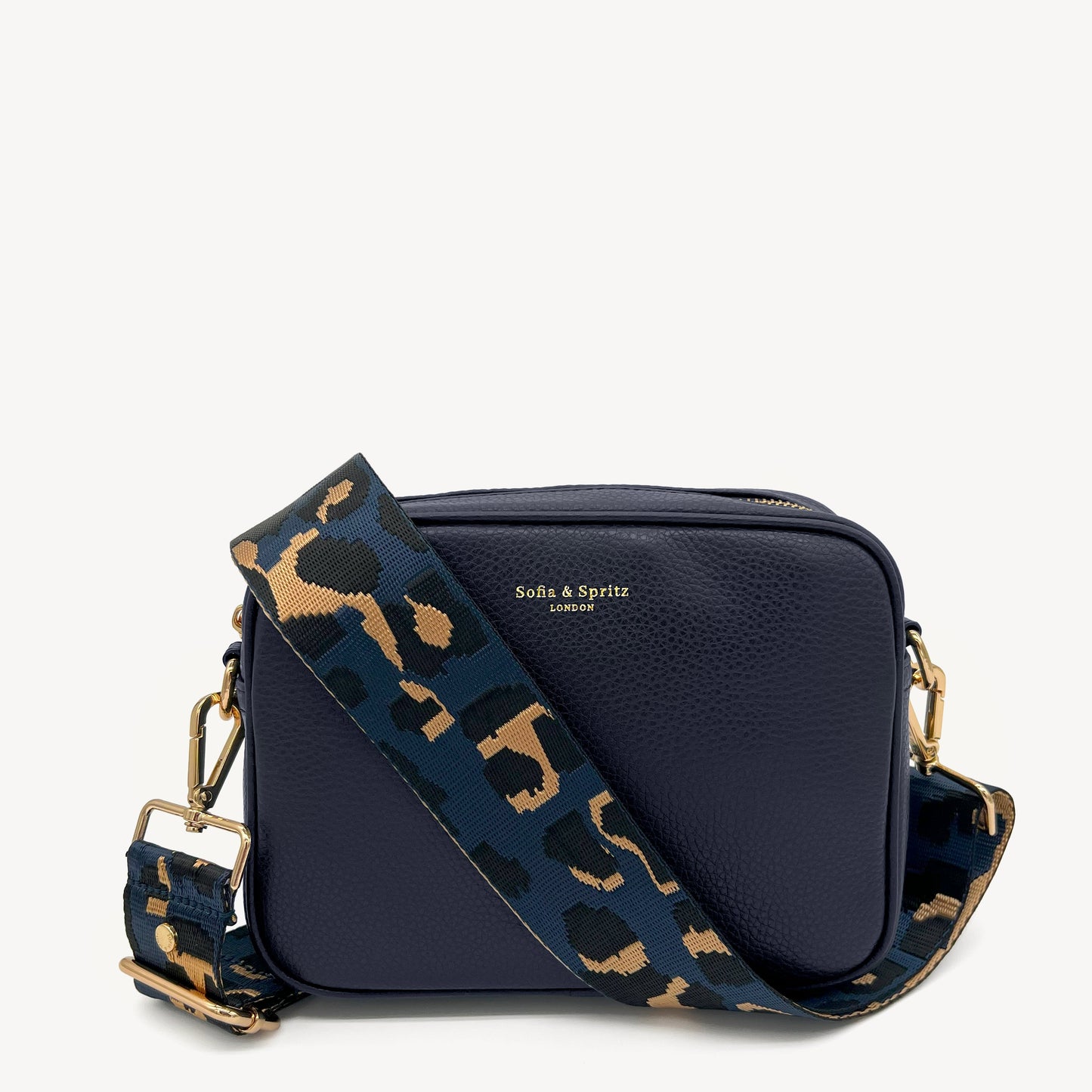 Correa de leopardo azul marino y dorado - Banda elegante con estampado de leopardo