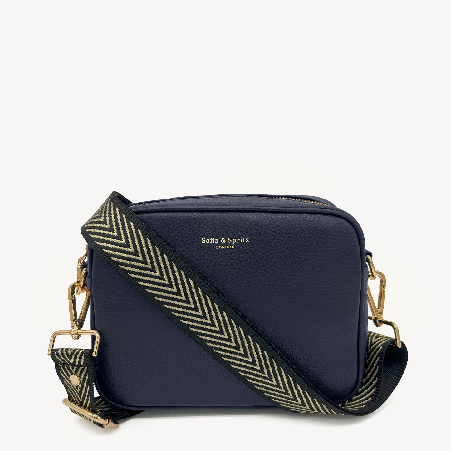 Correa premium en negro y dorado con patrón en chevron - elegante y sofisticada