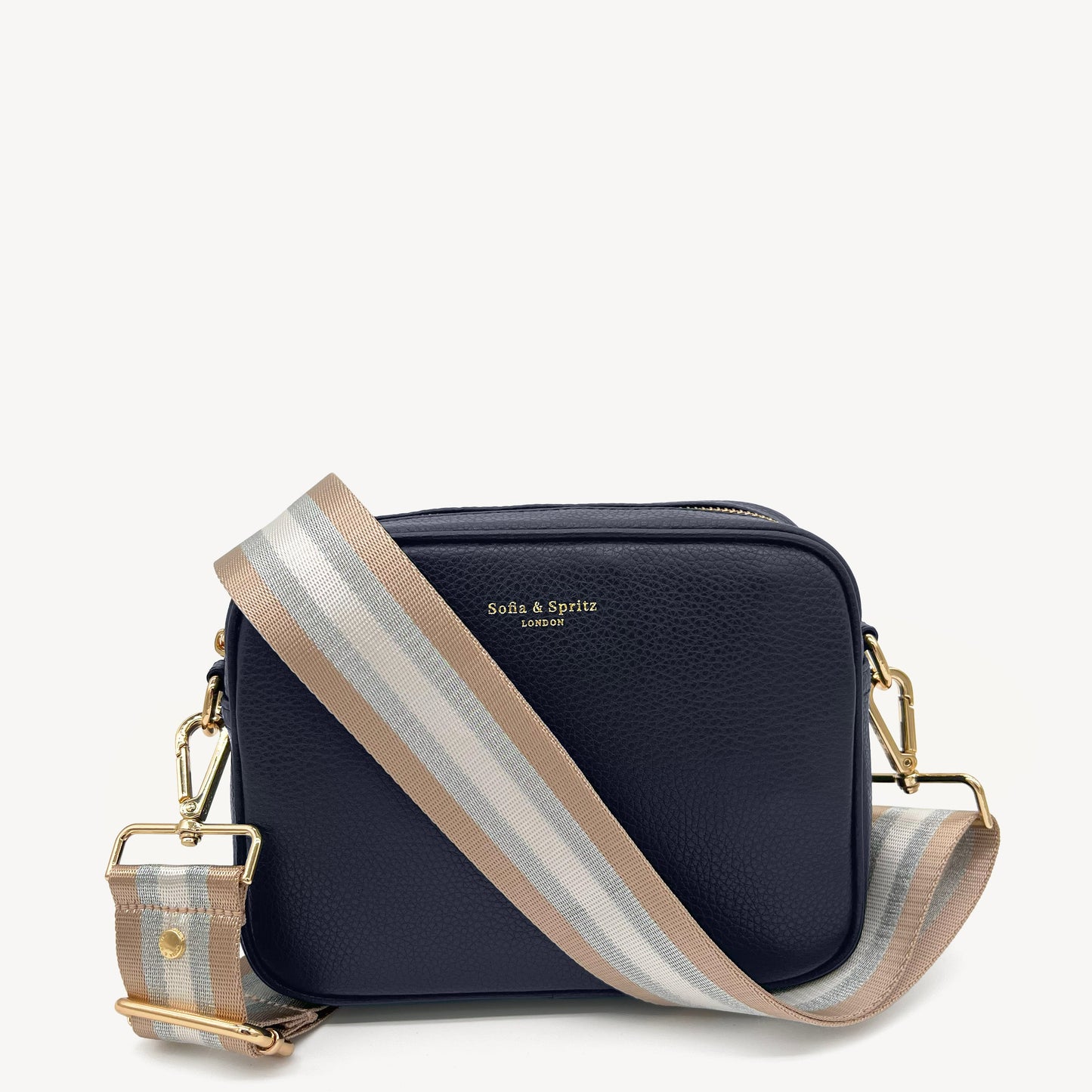 Correa a rayas champán y plata — accesorio lujoso y elegante