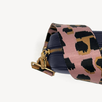 Correa elegante rosa pálido y dorado con estampado de leopardo