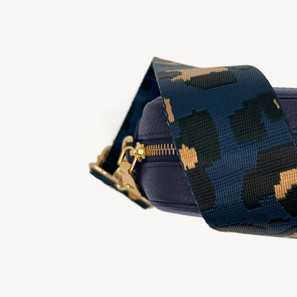 Correa de leopardo azul marino y dorado - Banda elegante con estampado de leopardo