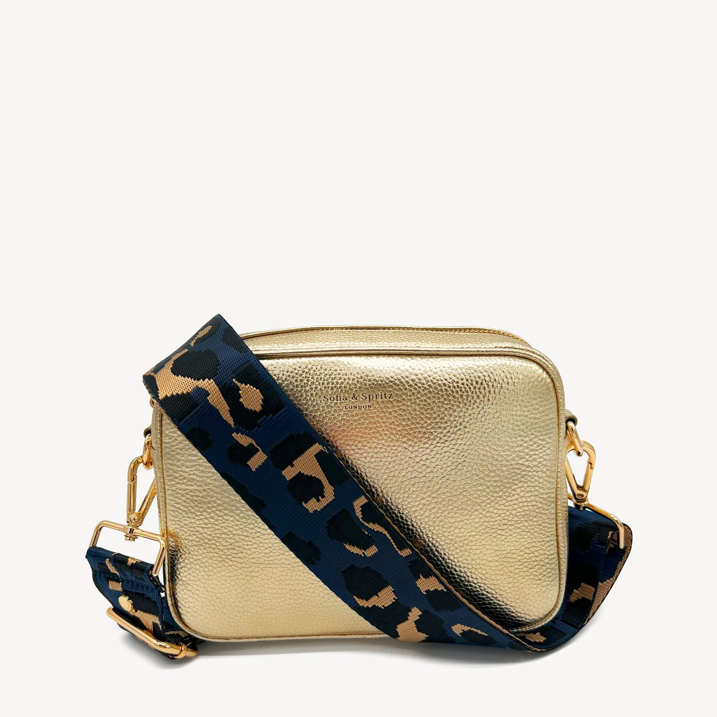 Correa de leopardo azul marino y dorado - Banda elegante con estampado de leopardo