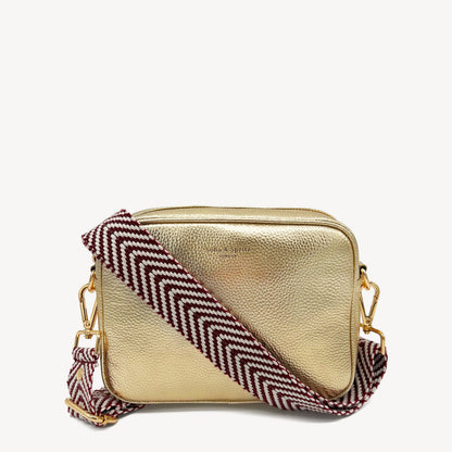 Correa de color burdeos y blanco con patrón en zigzag - Accesorio chic y moderno