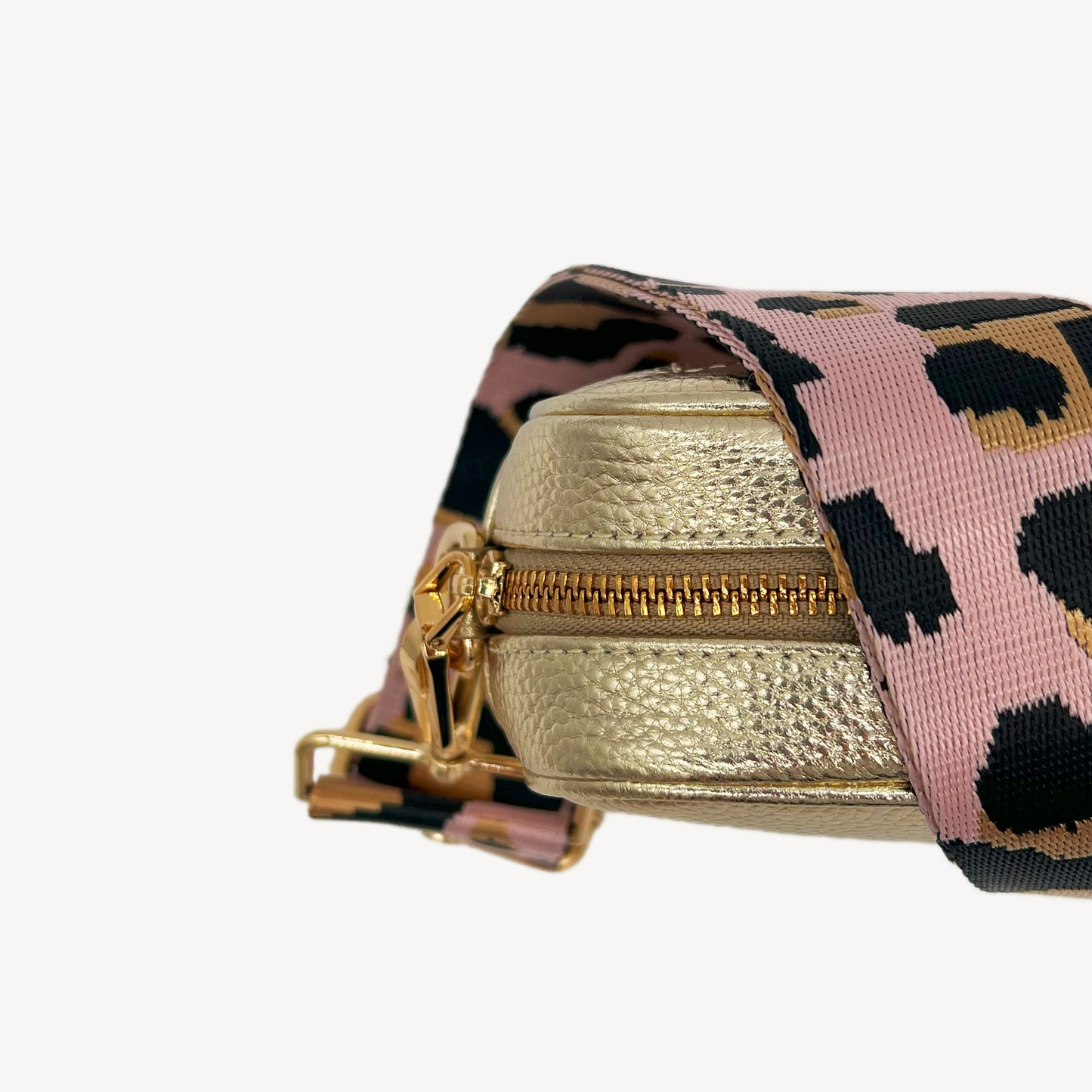 Correa elegante rosa pálido y dorado con estampado de leopardo