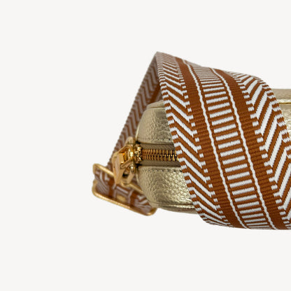 Correa azteca de rayas beige y blanco - accesorio boho chic