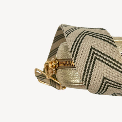Correa de flecha en verde oliva y piedra — Boho-Chic, accesorio llamativo