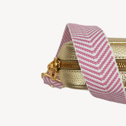 Correa elegante en rosa pálido y blanco con patrón chevron
