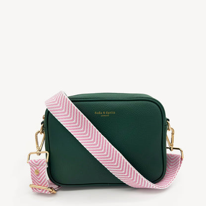 Correa elegante en rosa pálido y blanco con patrón chevron