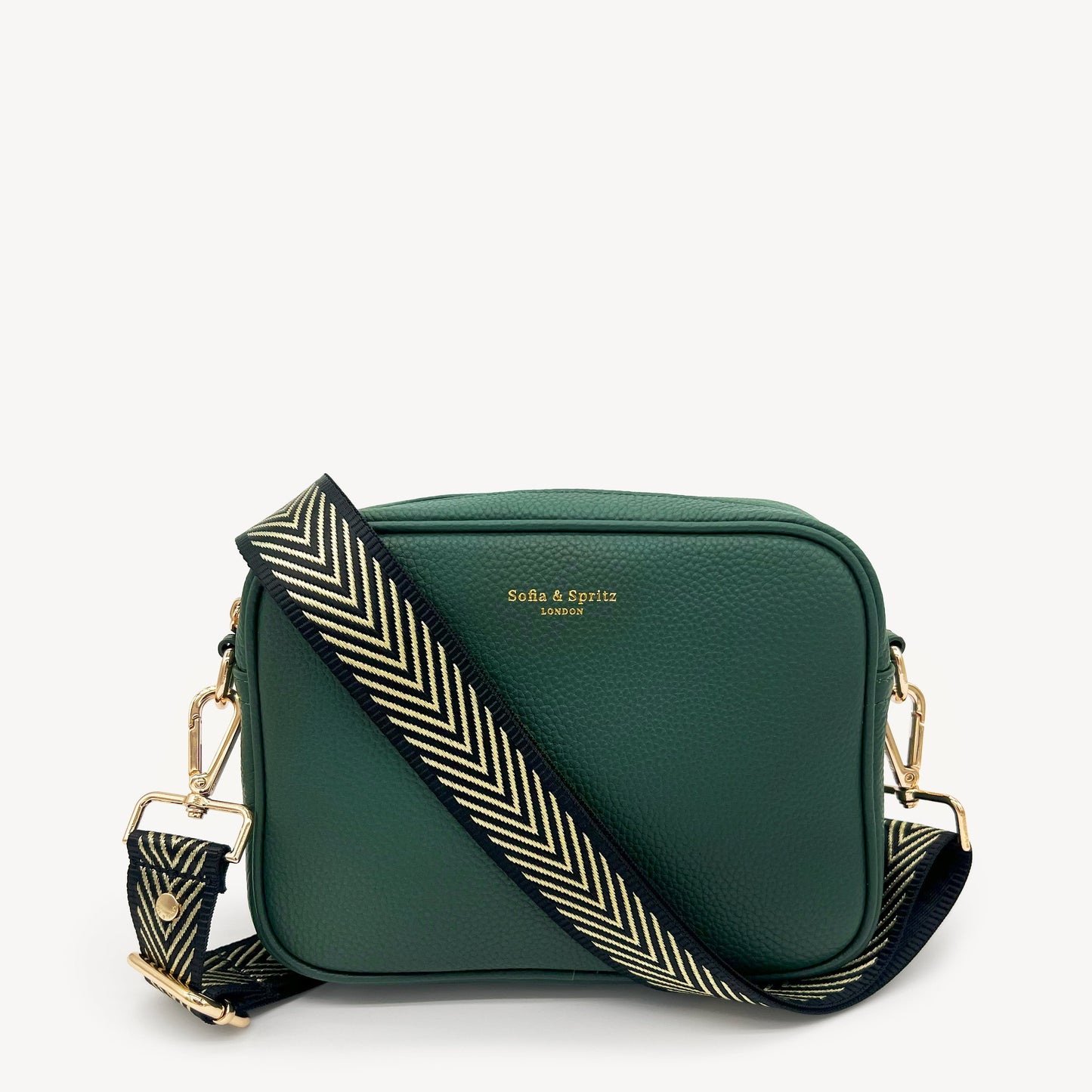 Correa premium en negro y dorado con patrón en chevron - elegante y sofisticada