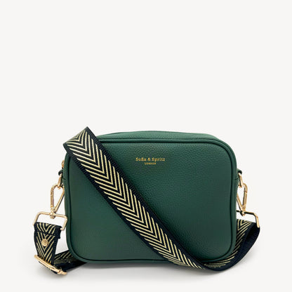 Correa premium en negro y dorado con patrón en chevron - elegante y sofisticada