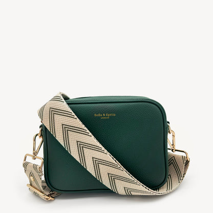 Correa de flecha en verde oliva y piedra — Boho-Chic, accesorio llamativo