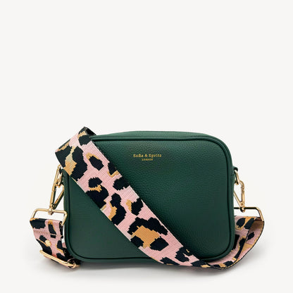Correa elegante rosa pálido y dorado con estampado de leopardo