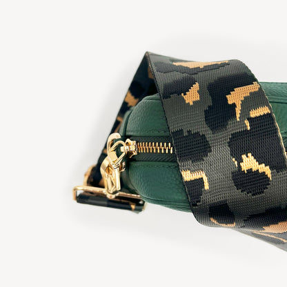 Correa con estampado de leopardo gris y dorado