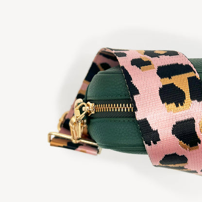 Correa elegante rosa pálido y dorado con estampado de leopardo