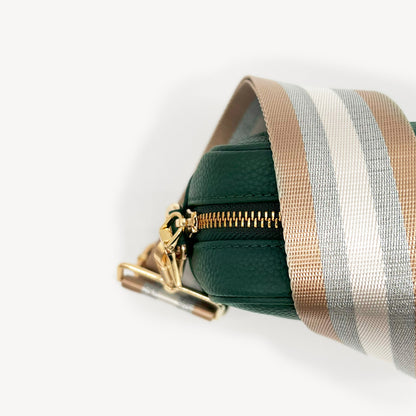 Correa a rayas champán y plata — accesorio lujoso y elegante