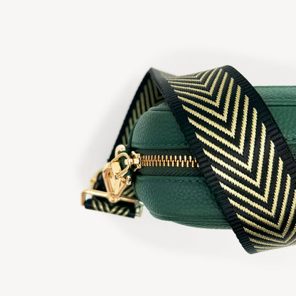 Correa premium en negro y dorado con patrón en chevron - elegante y sofisticada