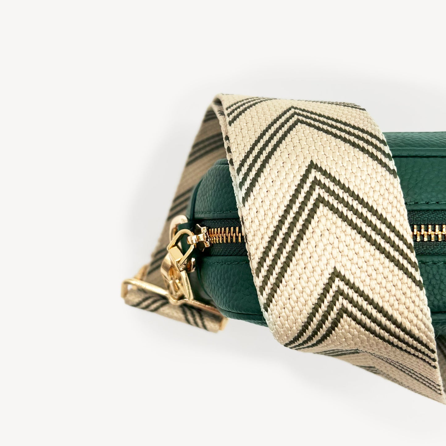 Correa de flecha en verde oliva y piedra — Boho-Chic, accesorio llamativo