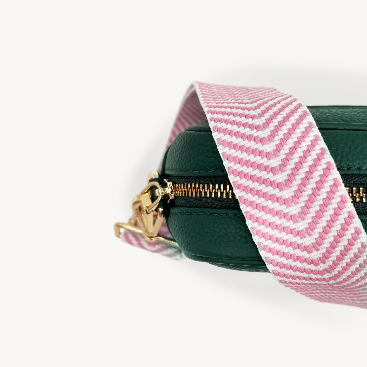 Correa elegante en rosa pálido y blanco con patrón chevron