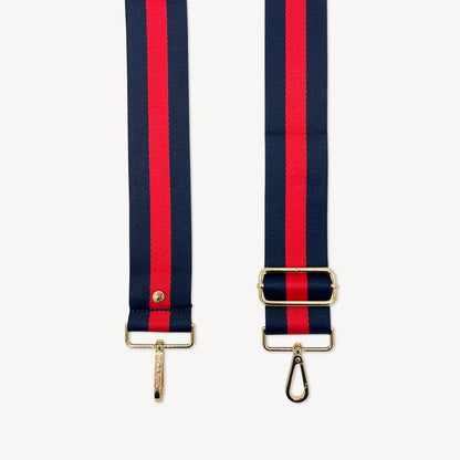 Correa de rayas azul marino y rojas — estilo audaz y clásico a rayas