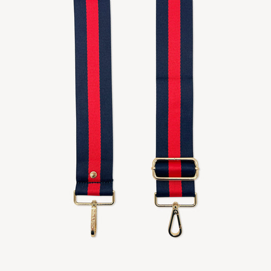Correa de rayas azul marino y rojas — estilo audaz y clásico a rayas