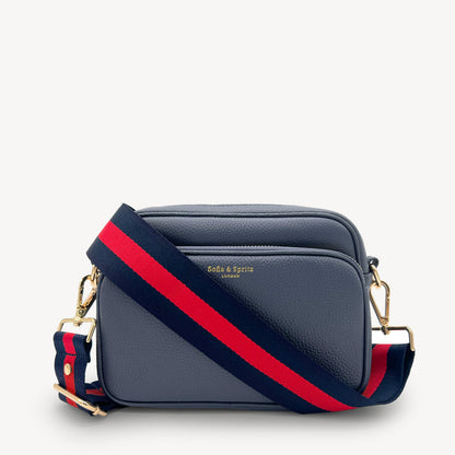 Correa de rayas azul marino y rojas — estilo audaz y clásico a rayas