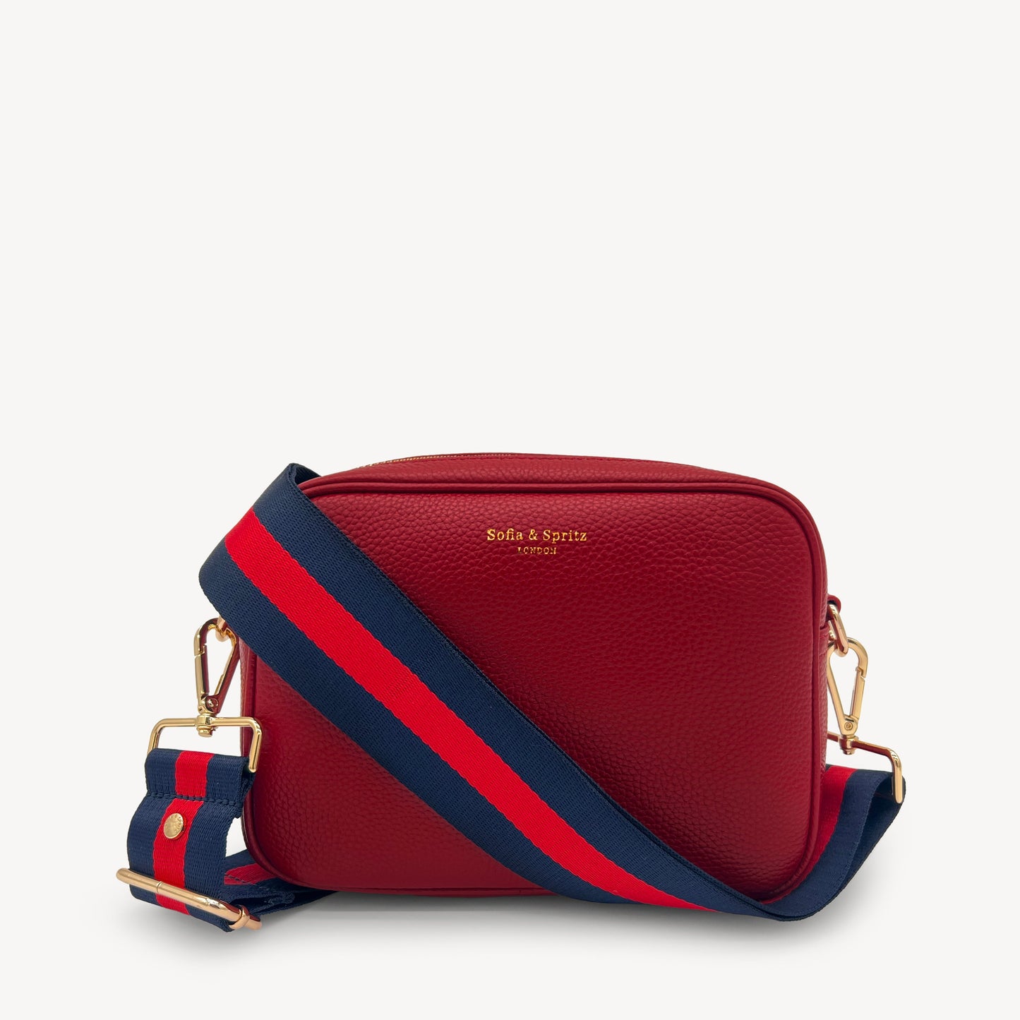 Correa de rayas azul marino y rojas — estilo audaz y clásico a rayas