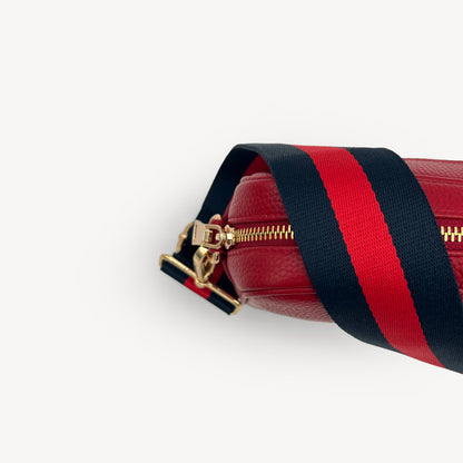 Correa de rayas azul marino y rojas — estilo audaz y clásico a rayas