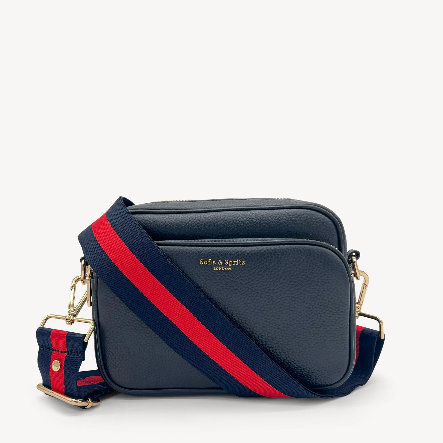 Correa de rayas azul marino y rojas — estilo audaz y clásico a rayas