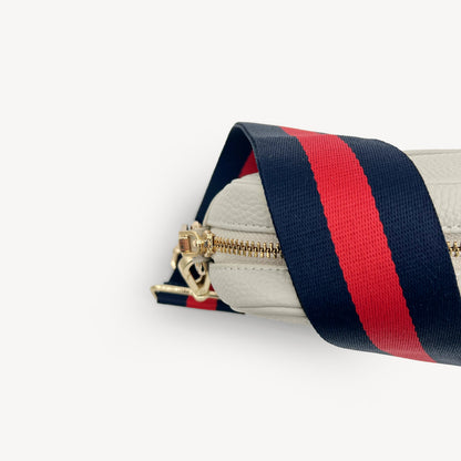 Correa de rayas azul marino y rojas — estilo audaz y clásico a rayas