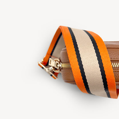 Correa a rayas naranja, beige y negro