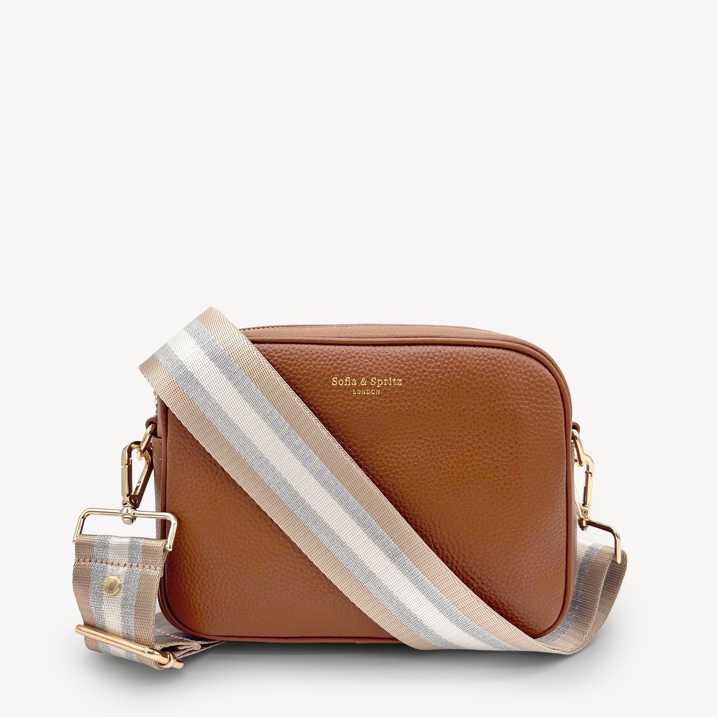 Correa a rayas champán y plata — accesorio lujoso y elegante