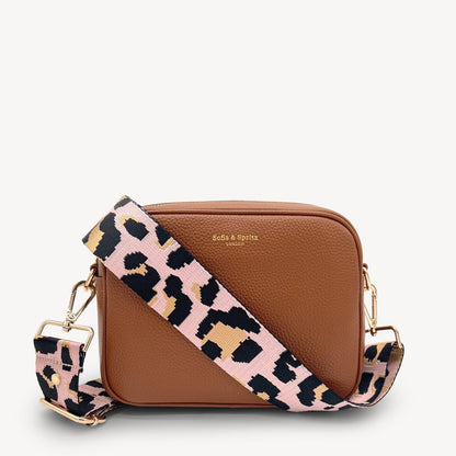 Correa elegante rosa pálido y dorado con estampado de leopardo