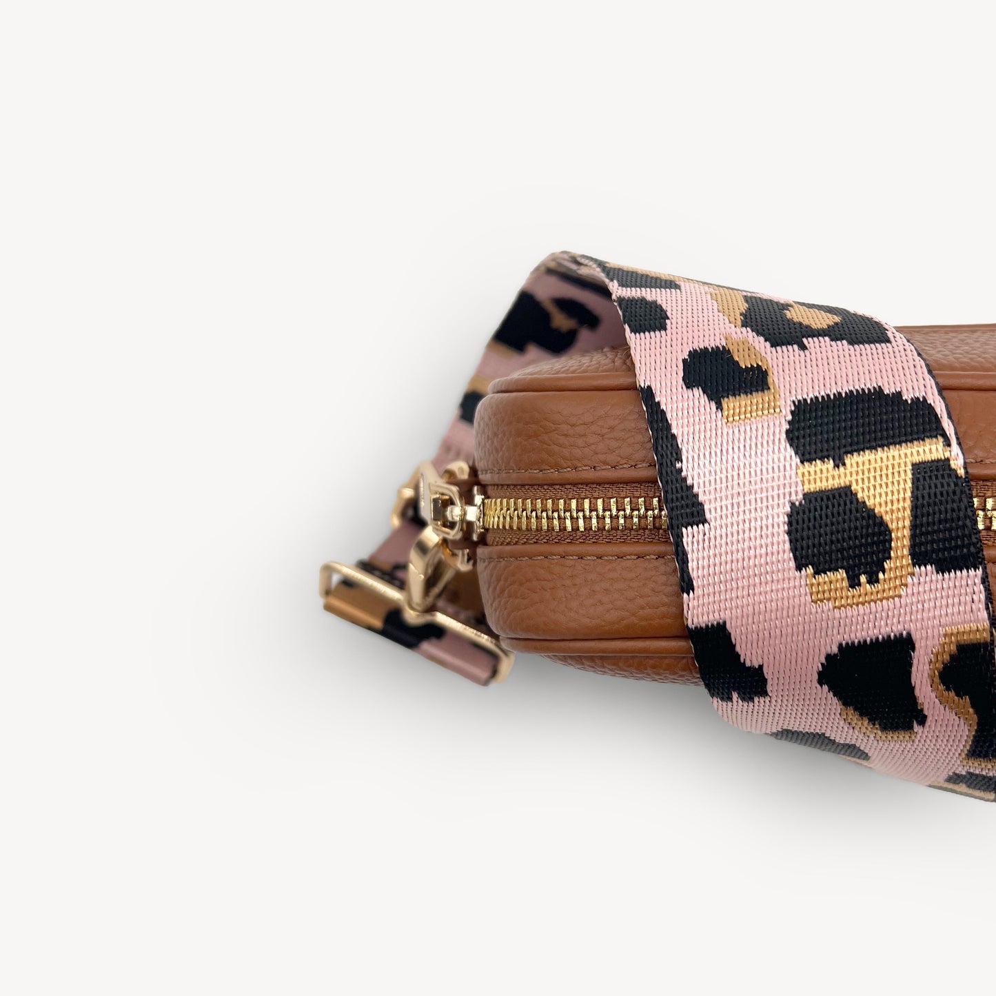Correa elegante rosa pálido y dorado con estampado de leopardo