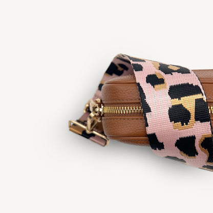 Correa elegante rosa pálido y dorado con estampado de leopardo