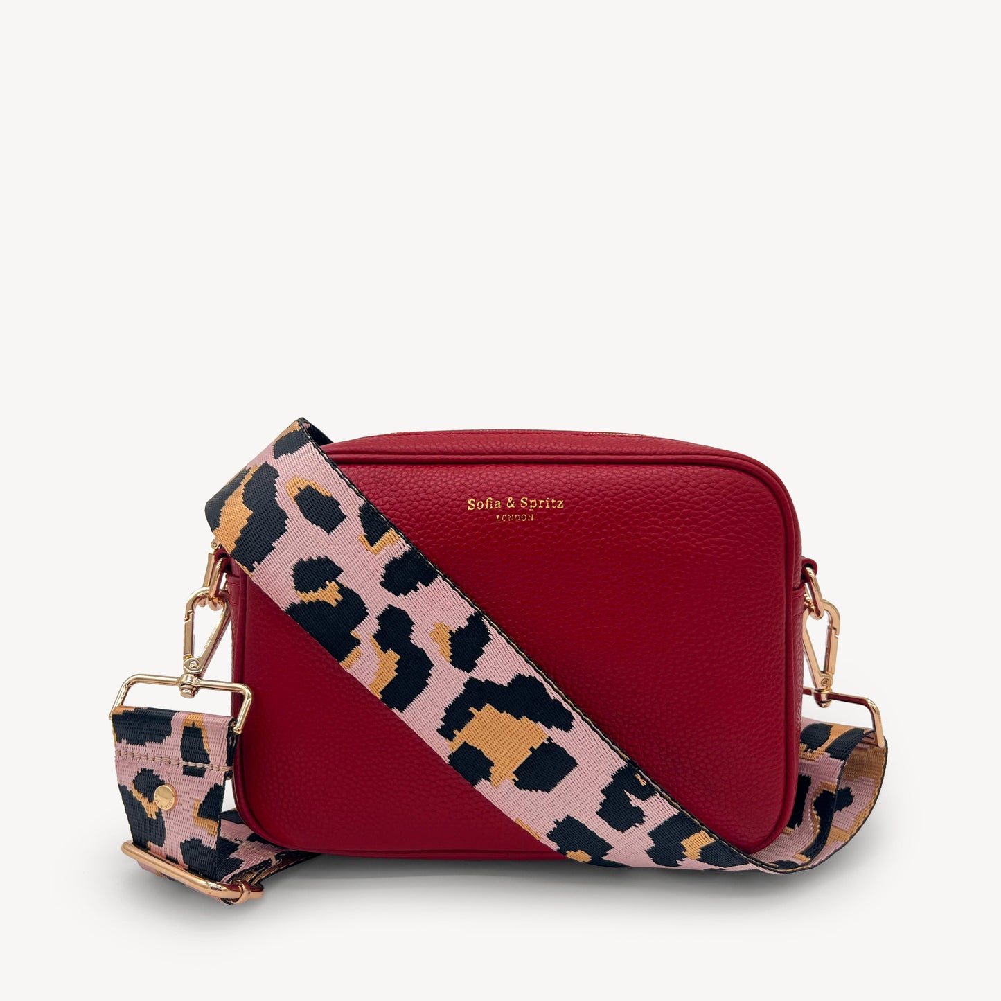 Correa elegante rosa pálido y dorado con estampado de leopardo
