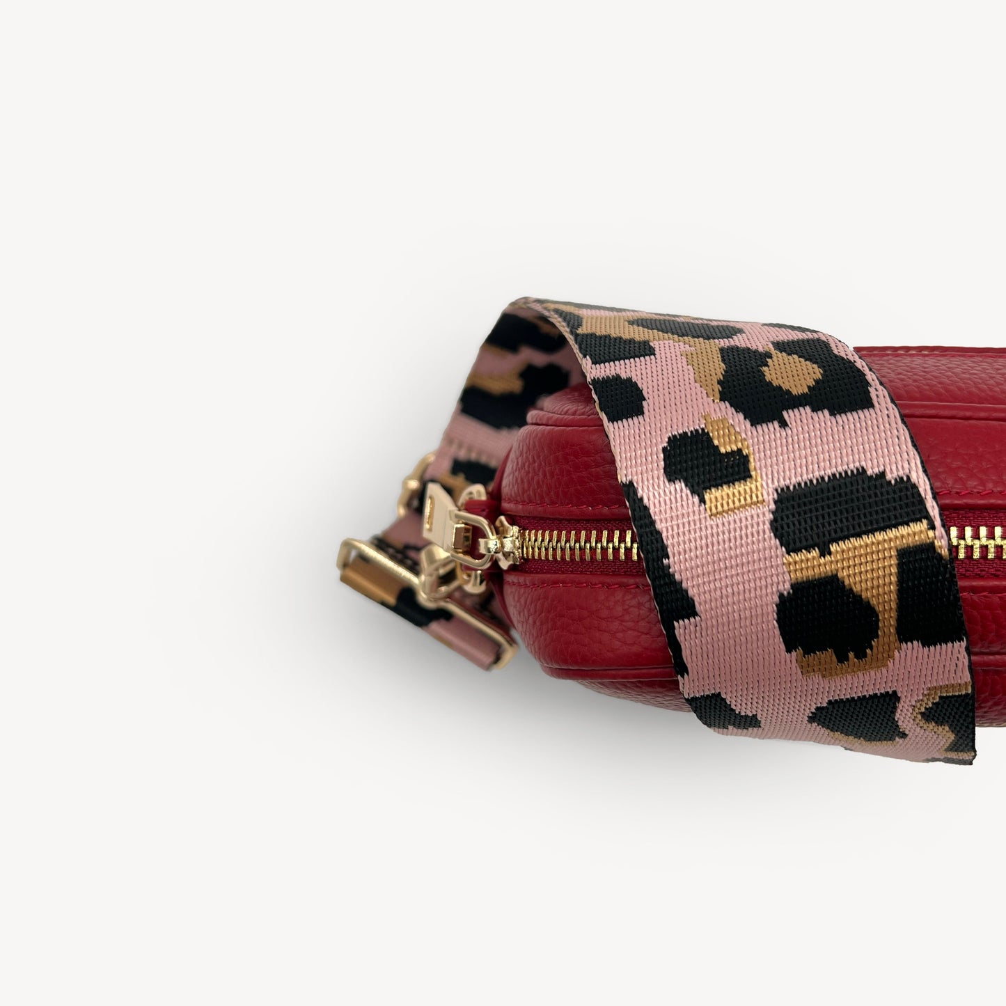 Correa elegante rosa pálido y dorado con estampado de leopardo