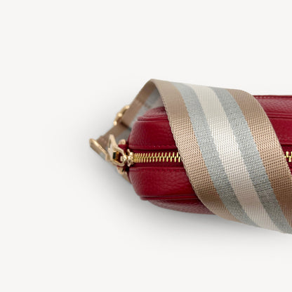 Correa a rayas champán y plata — accesorio lujoso y elegante
