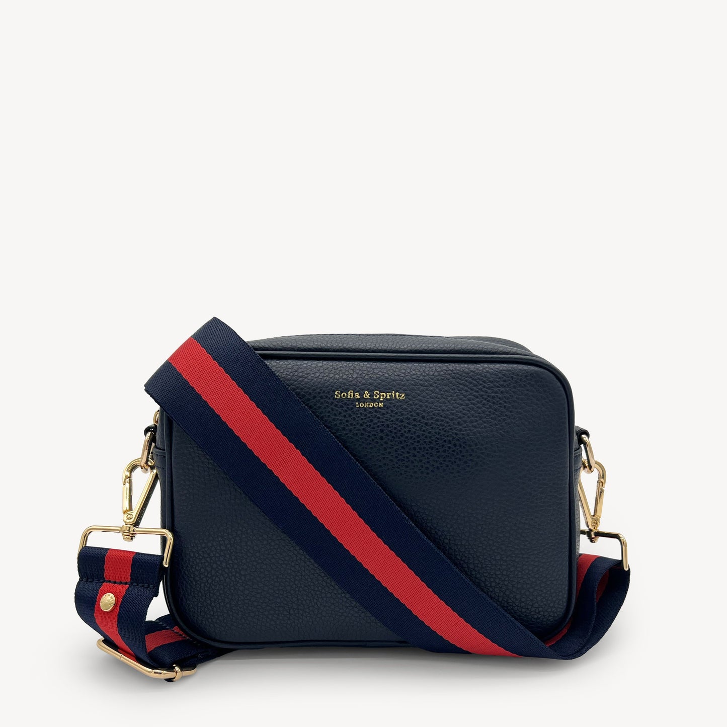 Correa de rayas azul marino y rojas — estilo audaz y clásico a rayas